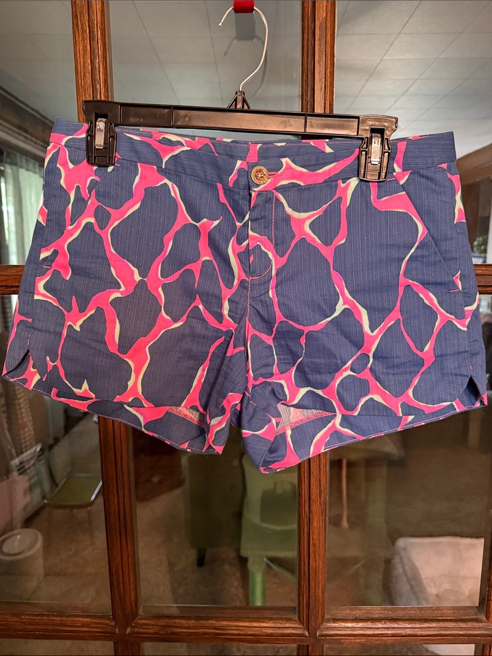 Lilly Pulitzer Callahan Shorts Blue Pink Abstract Giraffe Print Size 2